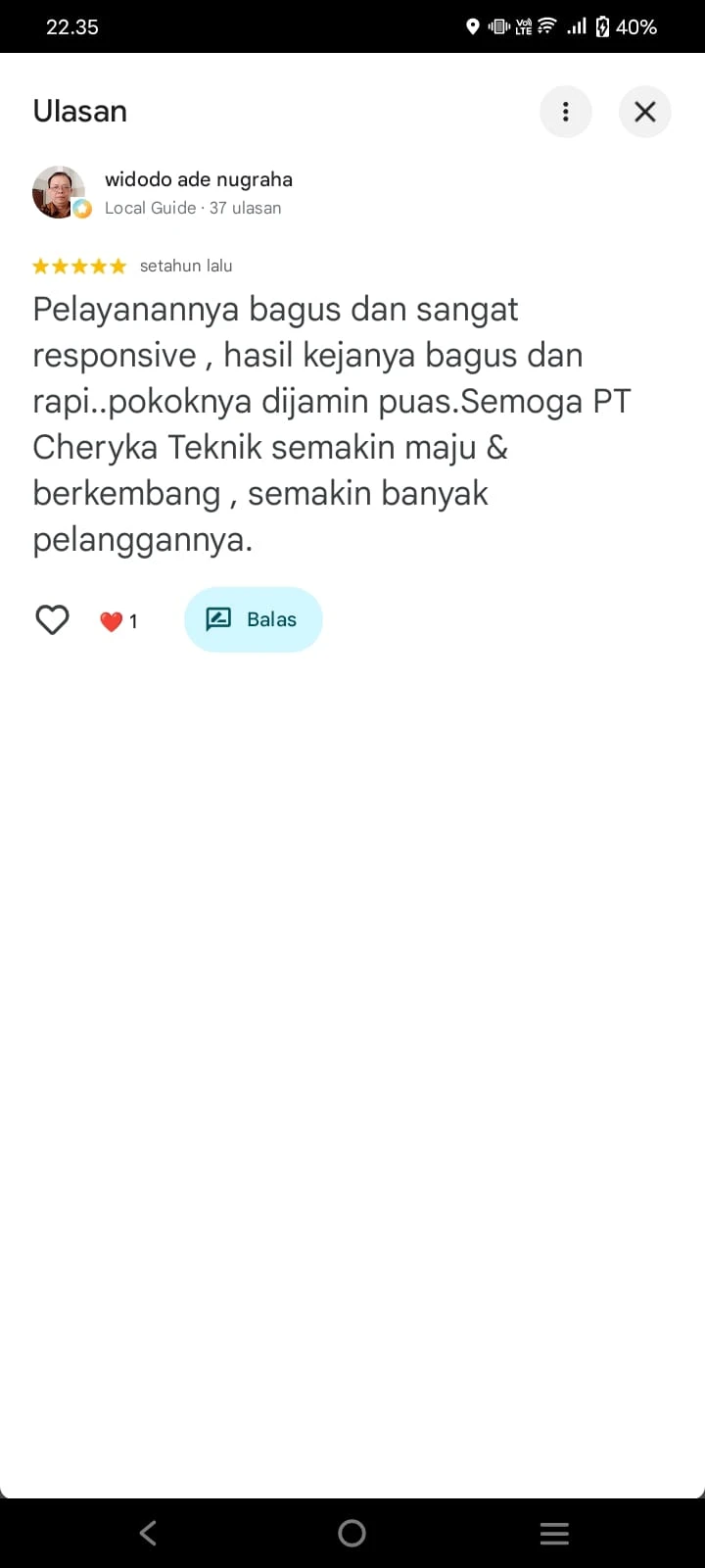 Testimoni WhatsApp PT Cheryka Teknik